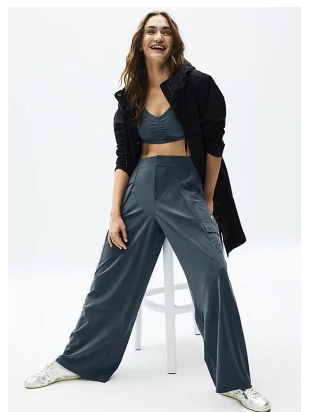 Athleta Sz 2T Pinnacle Cargo High Rise Trouser, Eden Green Wide Casual NWOT